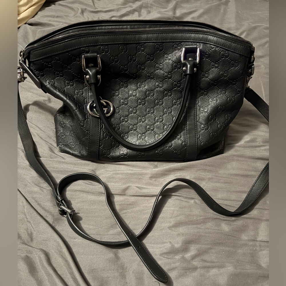 EUC Guccissima Medium GG Charm Dome Satchel Black Leather